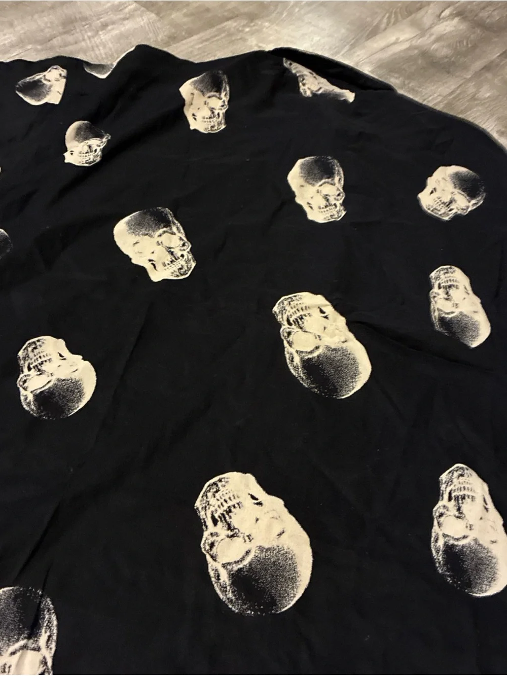 True Religion Skull 💀 Heads Print Collar Black Button Up Short Sleeve Shirt XL